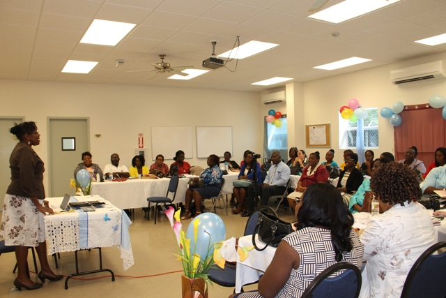 Participants at the Department of Education’s Educational Leaders Retreat in a session with School Principal from St. Kitts Mrs. Emelita Warner-Paul at the Nevis Disaster Management Department’s Emergency Operating Centre at Long Point on January 07, 2016